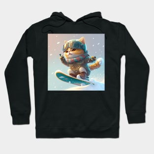 Cat on a Snowboard Hoodie